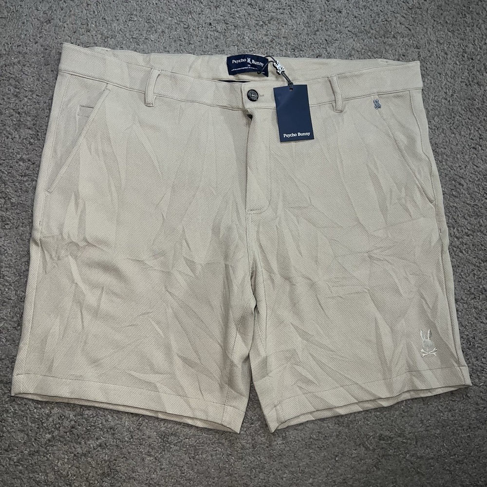 Psycho Bunny Shiro Honeycomb Knit Shorts Mens 38 Stone Beige B6R567C200 Golf
